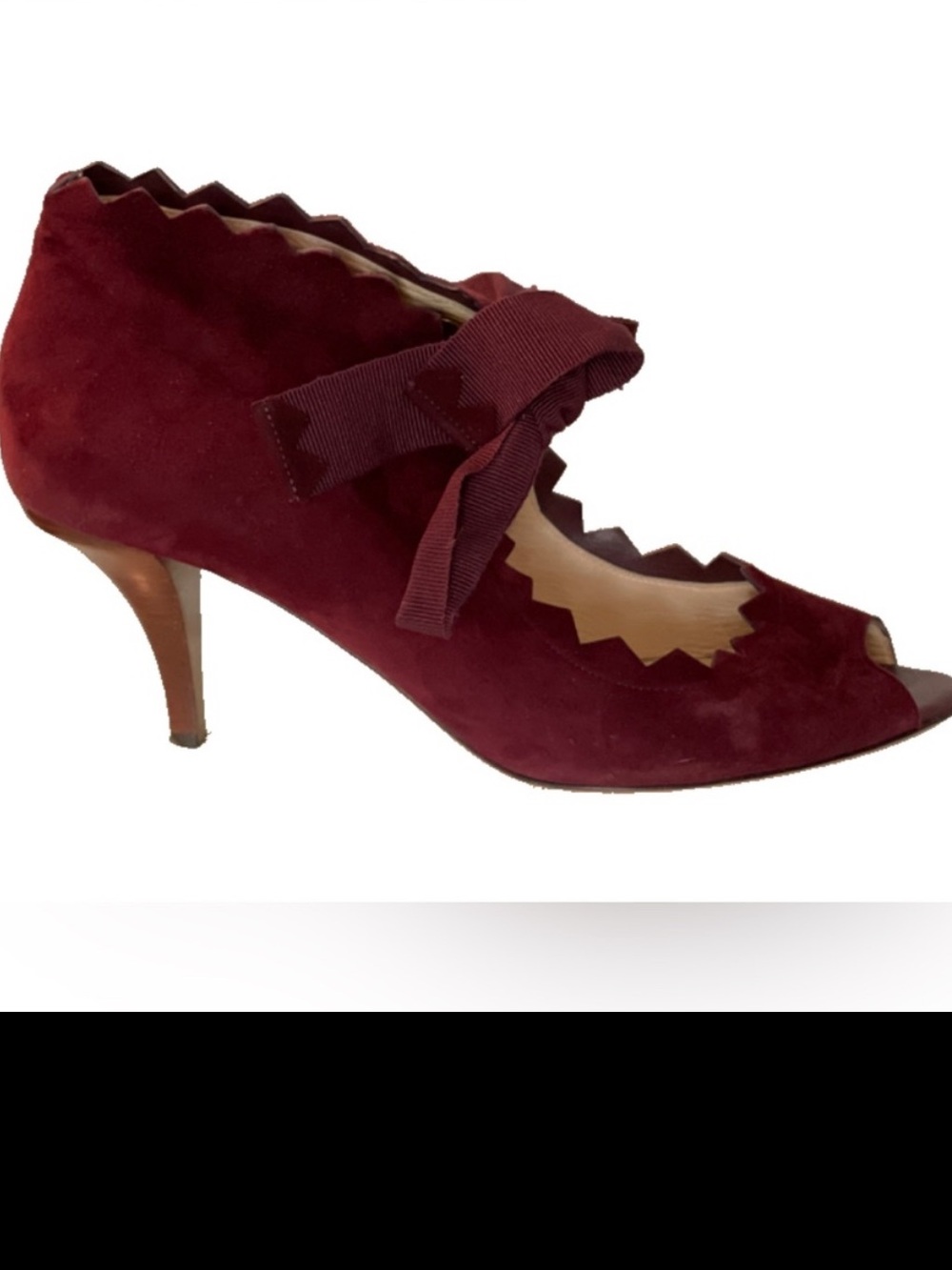 O Jour Merlot Suede Peep Toe Ribbon Pumps Italy EU 39